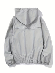 Solid Zip Up Men's Casual Jacket with Drawstring Hood