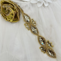 Elegant Glass Buckle with Golden Leaves and Crystal Beads