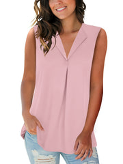 Solid V Neck Sleeveless Tank Top Loose Office Work