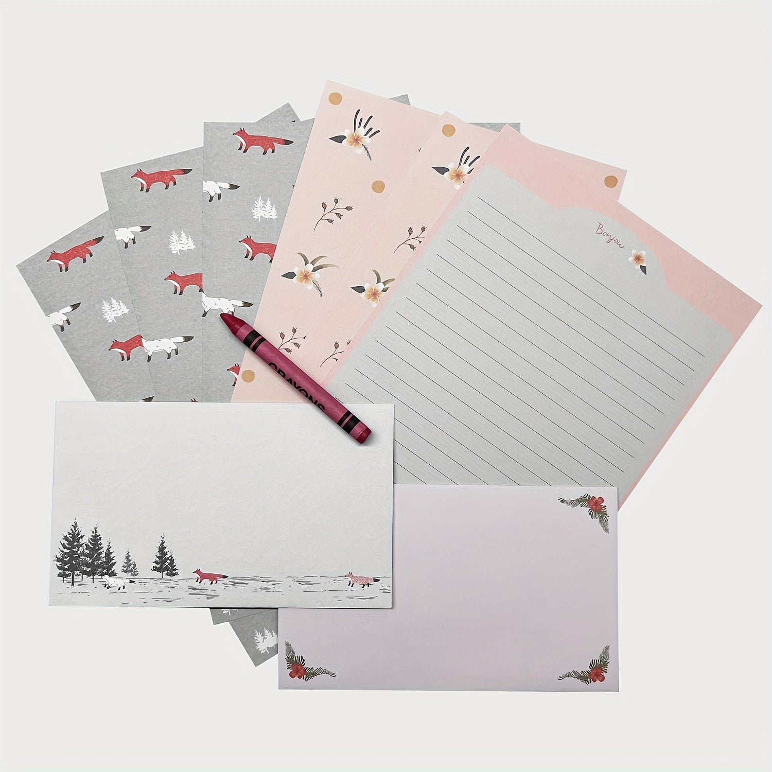 Set of 9 Letterhead Paper and 3 Envelopes Stationery Set
