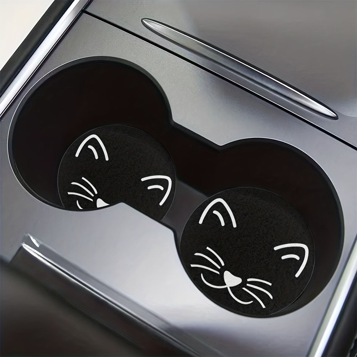 2pcs Cat Pattern Cup Holder Coaster Mats Car Interior Accessories