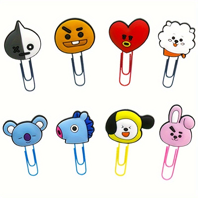 8pcs Cartoon Paper Clips & Sticky Notes Office School Teacher Supplies