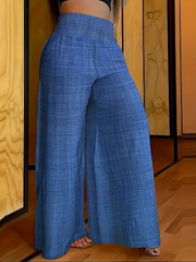  Plaid Print High Rise Wide Leg Trousers With Pockets