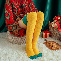 Warm Over The Knee Socks Bowknot Decor Coral Fleece Crew Stockings