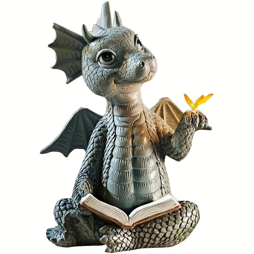 Baby Dragon Statue Reading Resin Ornaments for Home Office Decor