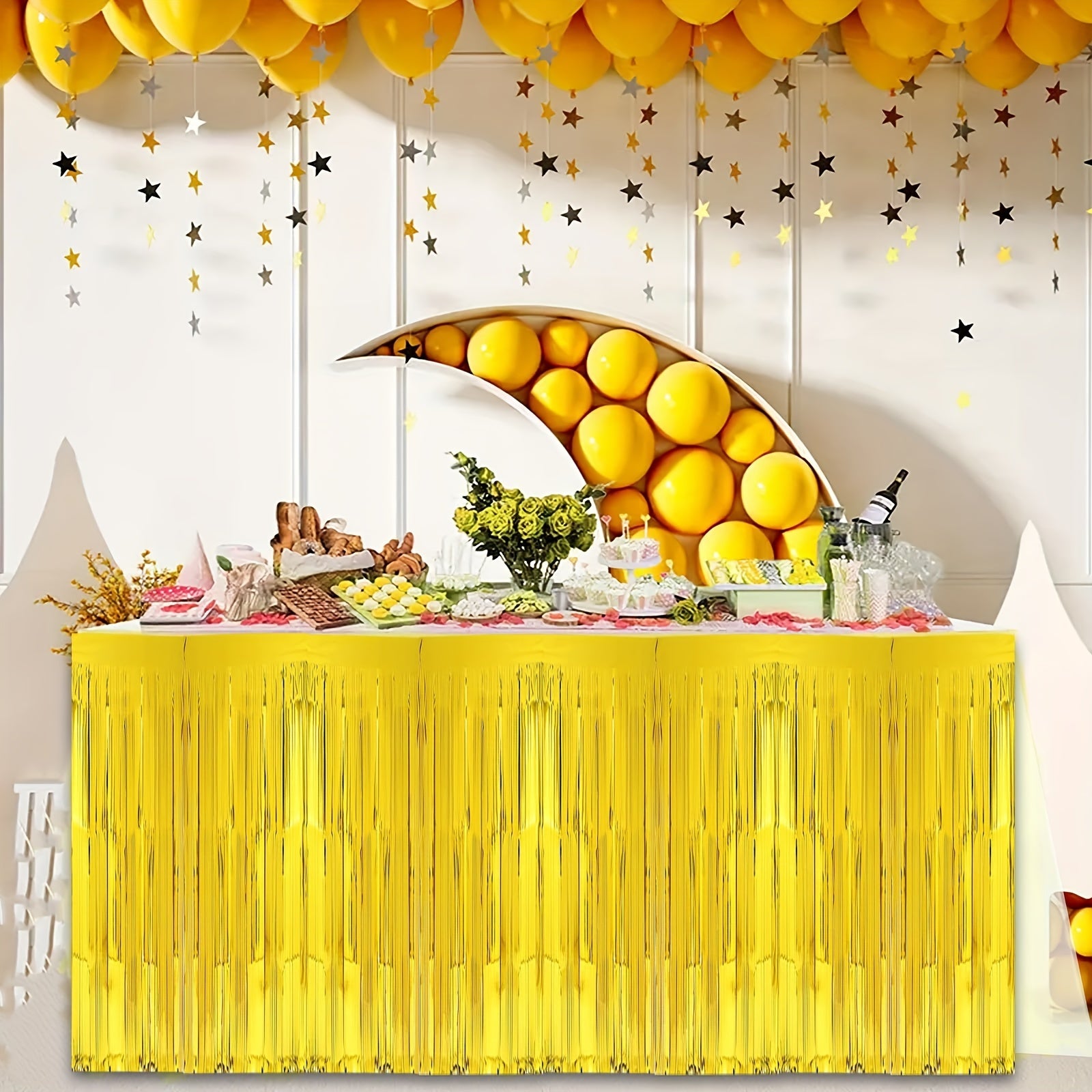 2pcs Red Foil Fringe Table Skirt for Rectangle Tables - Holiday Party Decoration