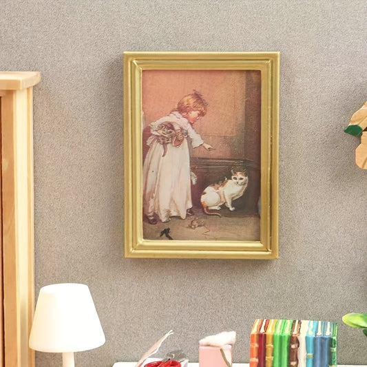 Dollhouse Mini Scene Model Accessories - Golden Frame Wall Painting