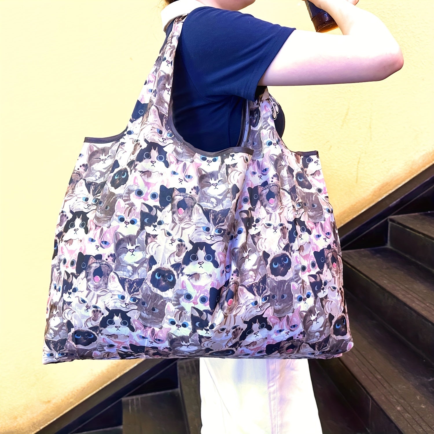 All Over Cats Pattern Shoulder Bag Foldable Storage Bag