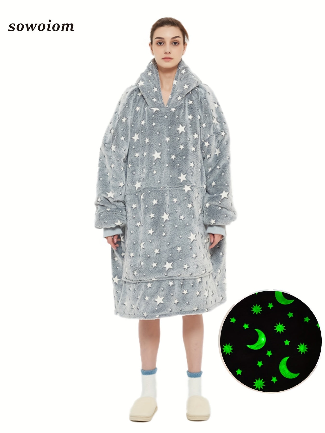  Leopard Print Hooded Fleece Nightgown