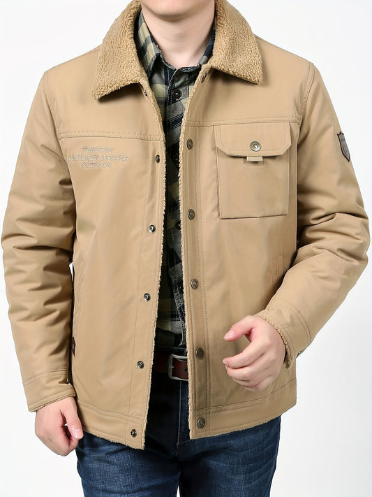 Men's Fleece Windbreaker Jacket Casual Lapel Coat