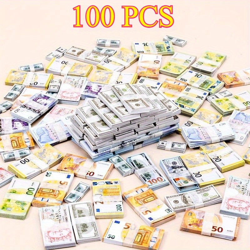 100pcs Banknotes 5 Packs 1:12 1:6 Dollhouses BJD Scene Accessories DIY Craft