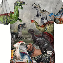 Fun Dino T Shirt 3D Print Short Sleeve Crew Neck Top for Kids