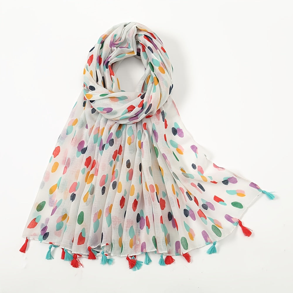 Floral Chiffon Printed Scarf Silk Bandana Tassel Shawl