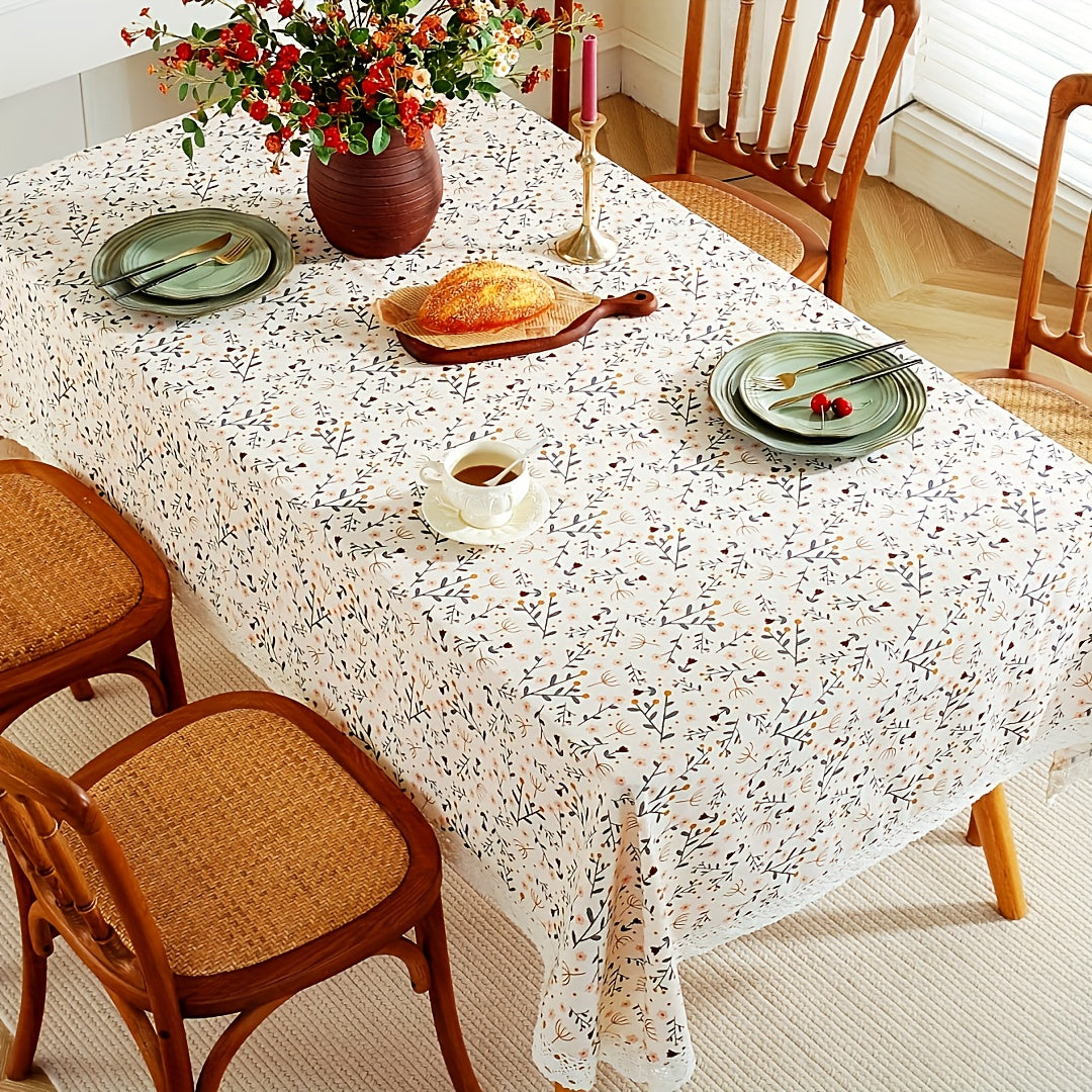 Flower Print Tablecloth Polyester Rectangular Lace Tablecloth