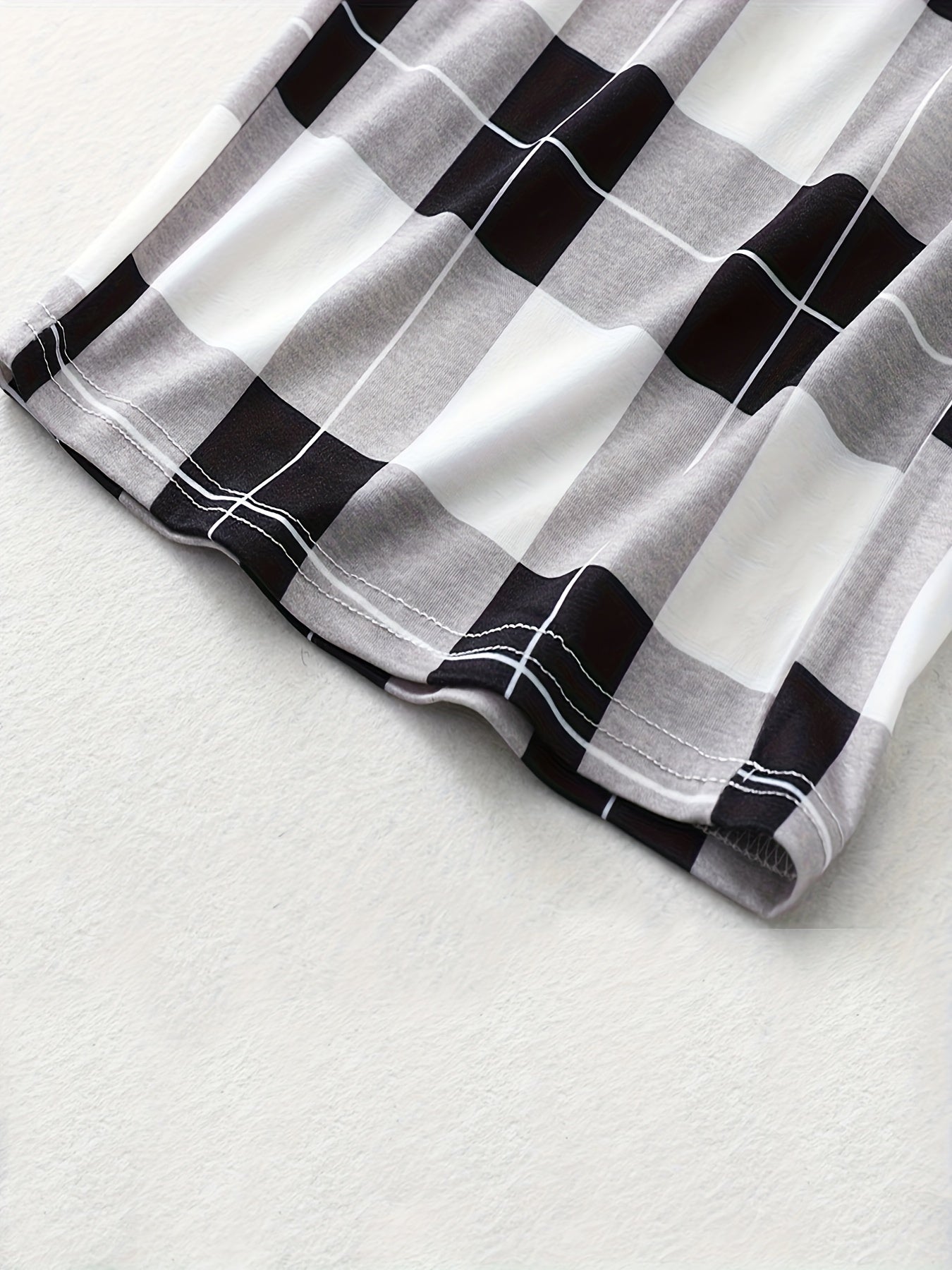  Plaid Print Drawstring Elastic Casual Pants