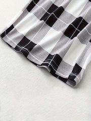  Plaid Print Drawstring Elastic Casual Pants
