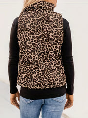 Leopard Print Zip Up Vest Women's Clothing