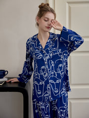 Face Sketch Pajama Set Top & Pants Women's Sleepwear
