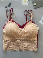 2pcs Lace Wireless Bras Comfy Breathable Double Straps Women's Lingerie