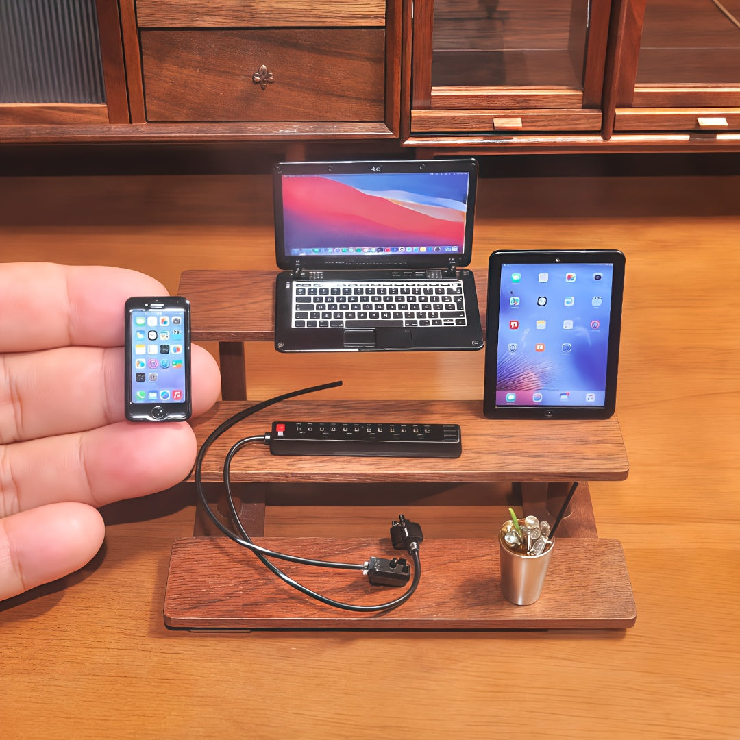 1:6 Scale Digital Devices & Coffee Set - Metal Smartphone, Tablet, Laptop