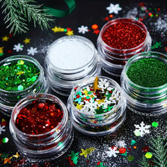 6pcs Christmas Sequins Red Green Glitter Flakes For Resin Mold Fillings
