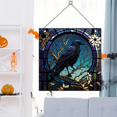 Halloween Acrylic Scary Window Hangings with Crow Design