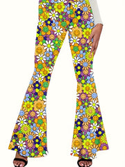 Floral Print High Waist Hippie Pants Casual Flare Leg Pants For Spring & Summer