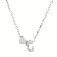 Silver Love 26 Letter Necklace With Heart Pendant Clavicle Chain