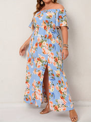  Floral Print Off Shoulder Maxi Summer Dress