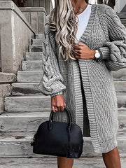  Cable Lantern Sleeve Open Front Cardigan