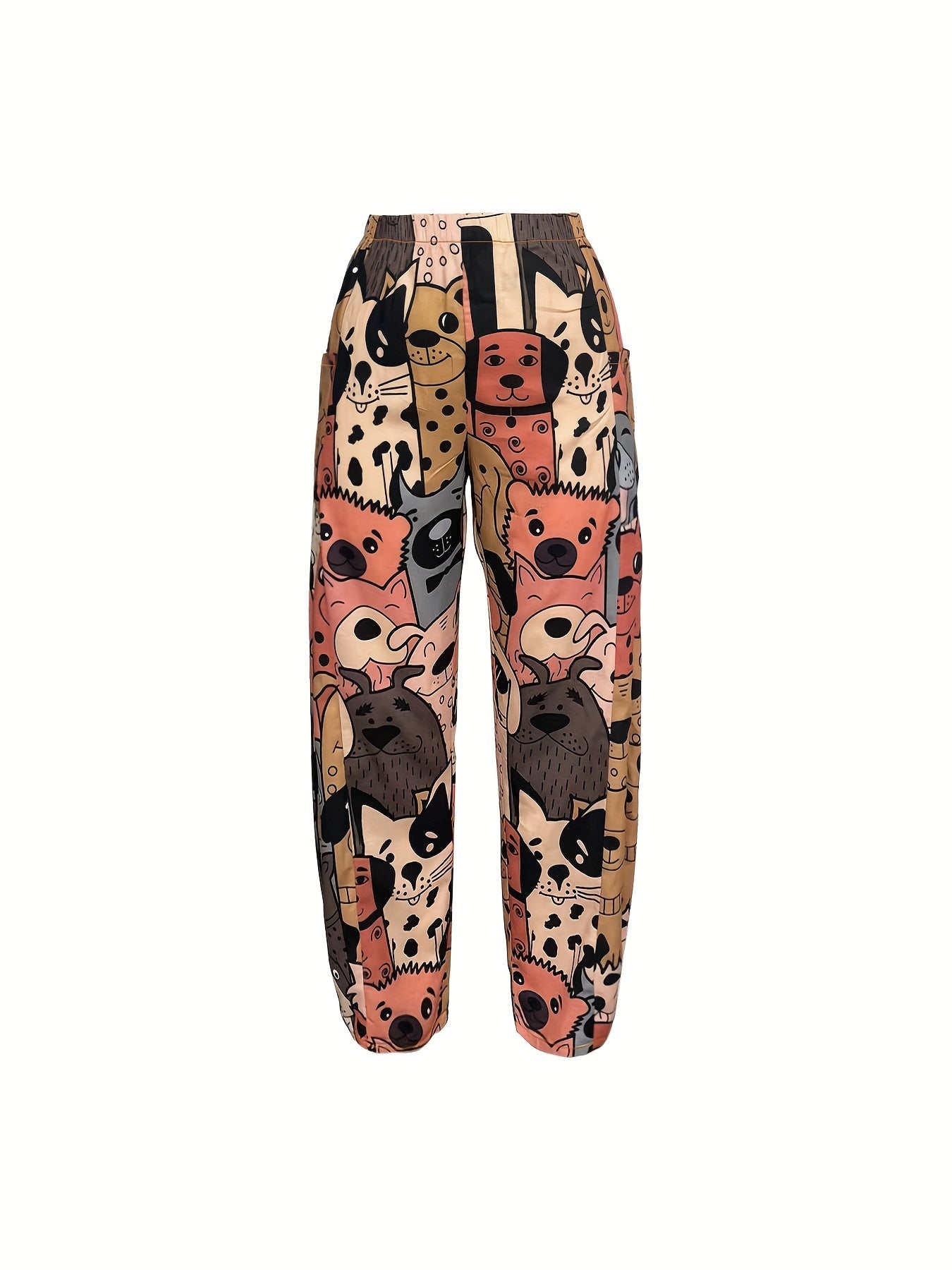  Dog Print Wide Leg Pants With Pockets