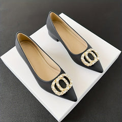 Women's Rhinestone Decor Slip-On Shallow Mouth Chunky Heel Shoes
