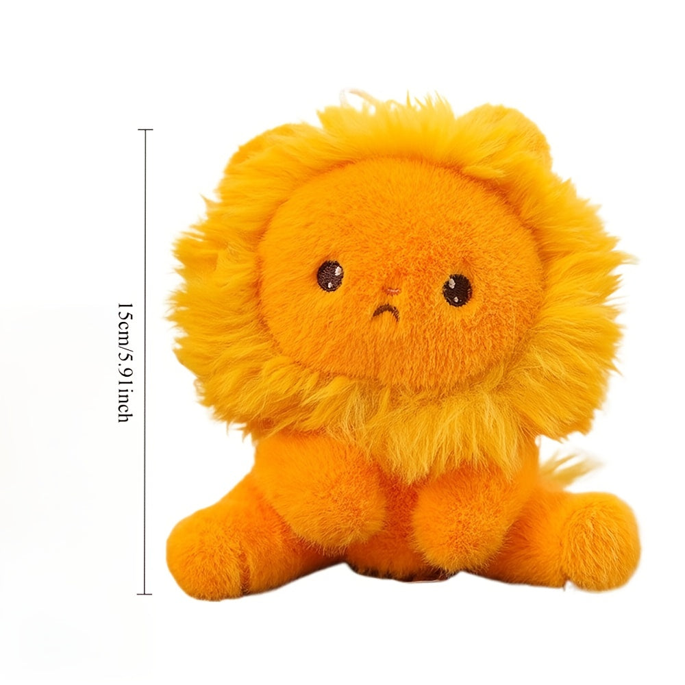 Squatting Lion Plush Doll Soft Fluffy Desk Decor with Expressive Eyes
