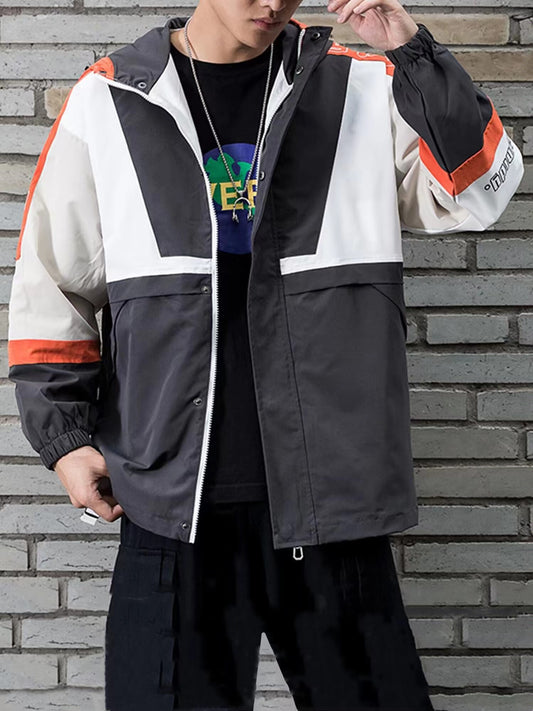 Men's Hooded Windbreaker Jacket Patchwork Contrast