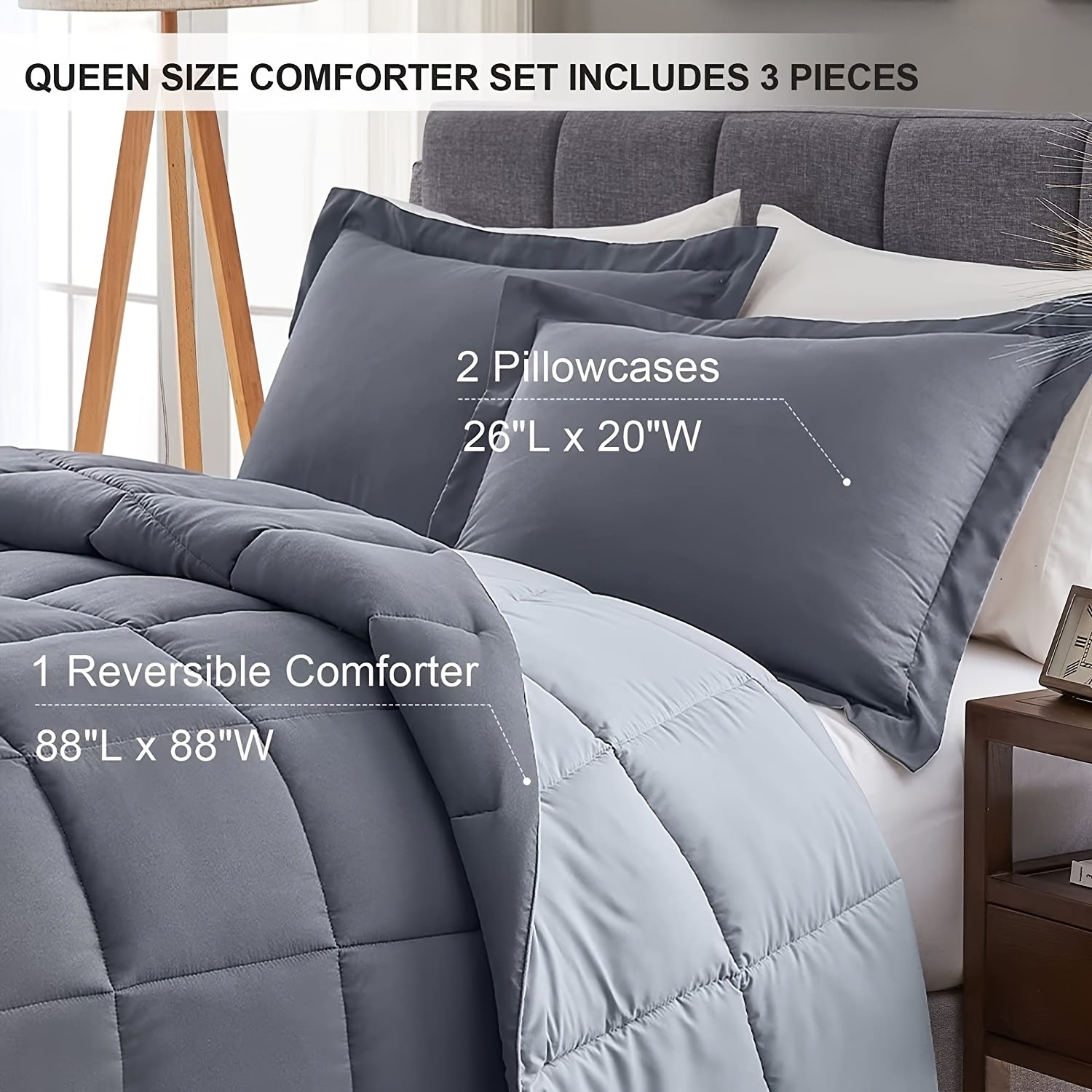 Solid Comforter Set 1 Comforter & 2 Pillow Shams Twin Full Queen King