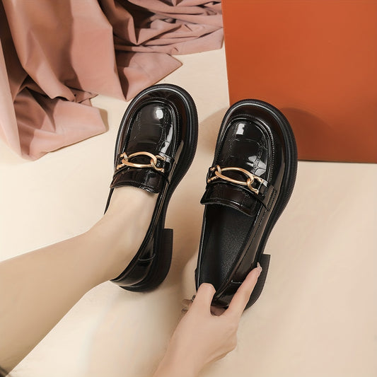 Women's Chain Decor Loafers Chunky Heel Slip On Shoes