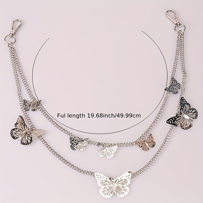 Butterfly Decor Double Layer Pant Chain Pocket Chain Belt Decorative