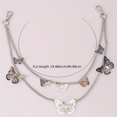 Butterfly Decor Double Layer Pant Chain Pocket Chain Belt Decorative