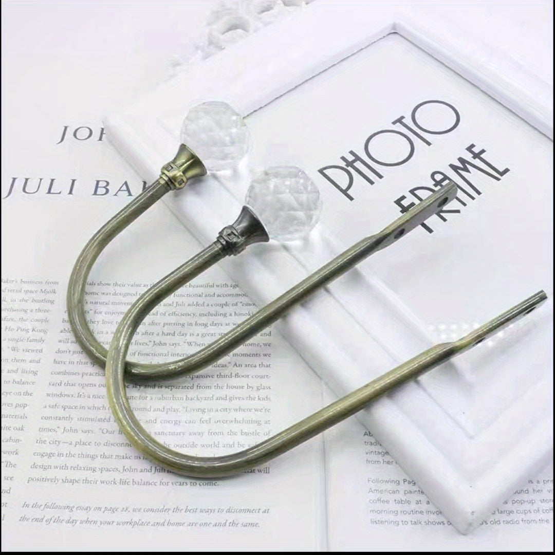 2pcs Crystal Curtain Hooks U Shaped Hooks Wall Mounted Curtain Tieback