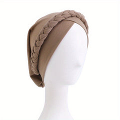 Classic Braid Cross Turban Hat Solid Head Wrap Stretchy Hijab Beanie Cap