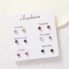 6 Pairs Colorful Rhinestone Stud Earrings Stainless Steel Jewelry