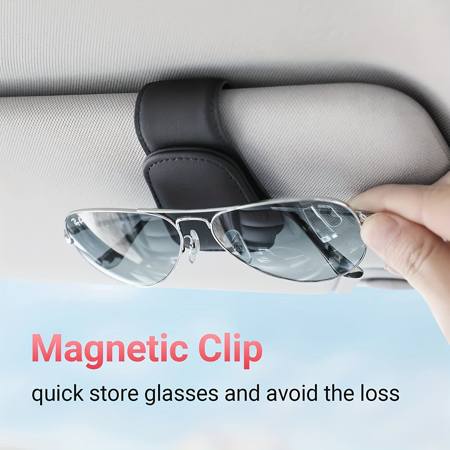 Magnetic Leather Sunglasses Holder for Car Interior