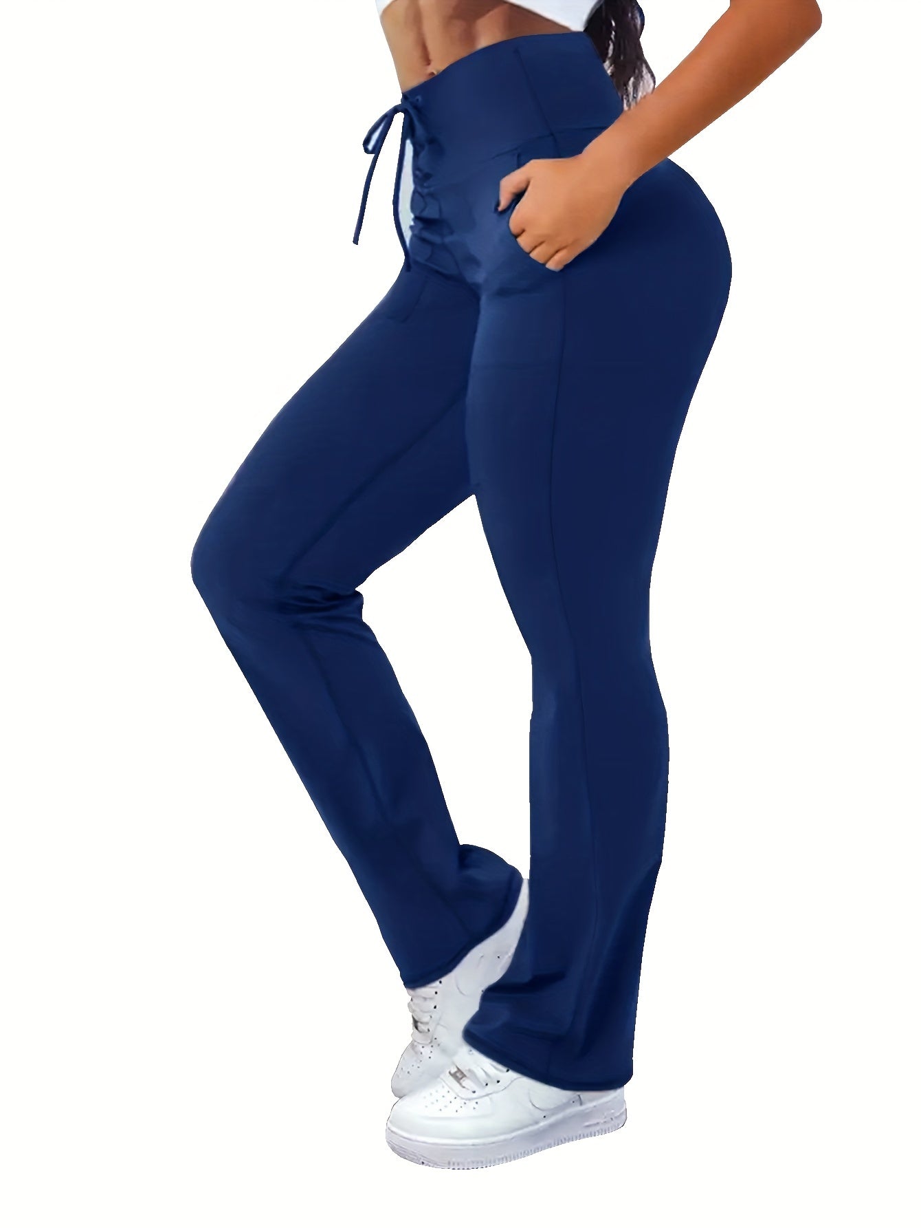  Lace Waistband Flared Leg Yoga Trousers