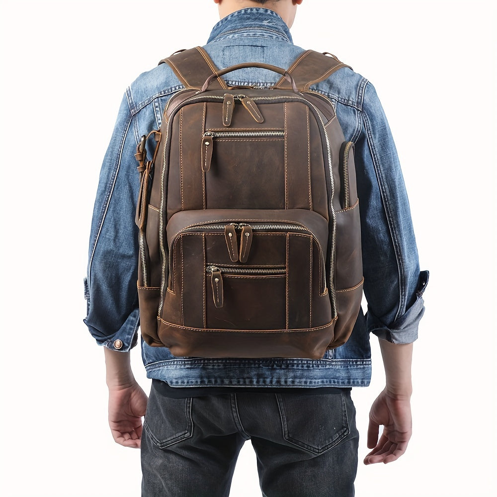 Vintage Men's Leather Backpack Classic Outdoor Travel Bag