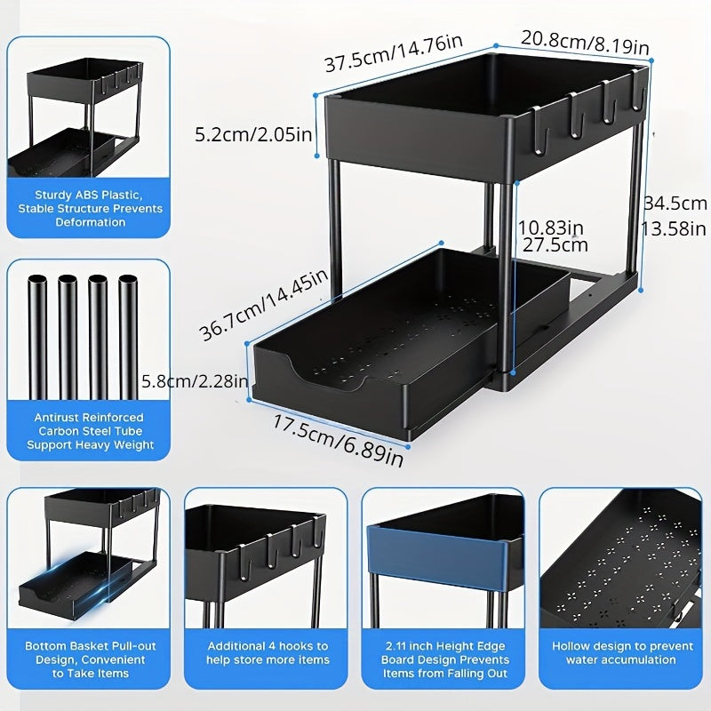 2 Tier Sliding Cabinet Basket Organizer Drawers