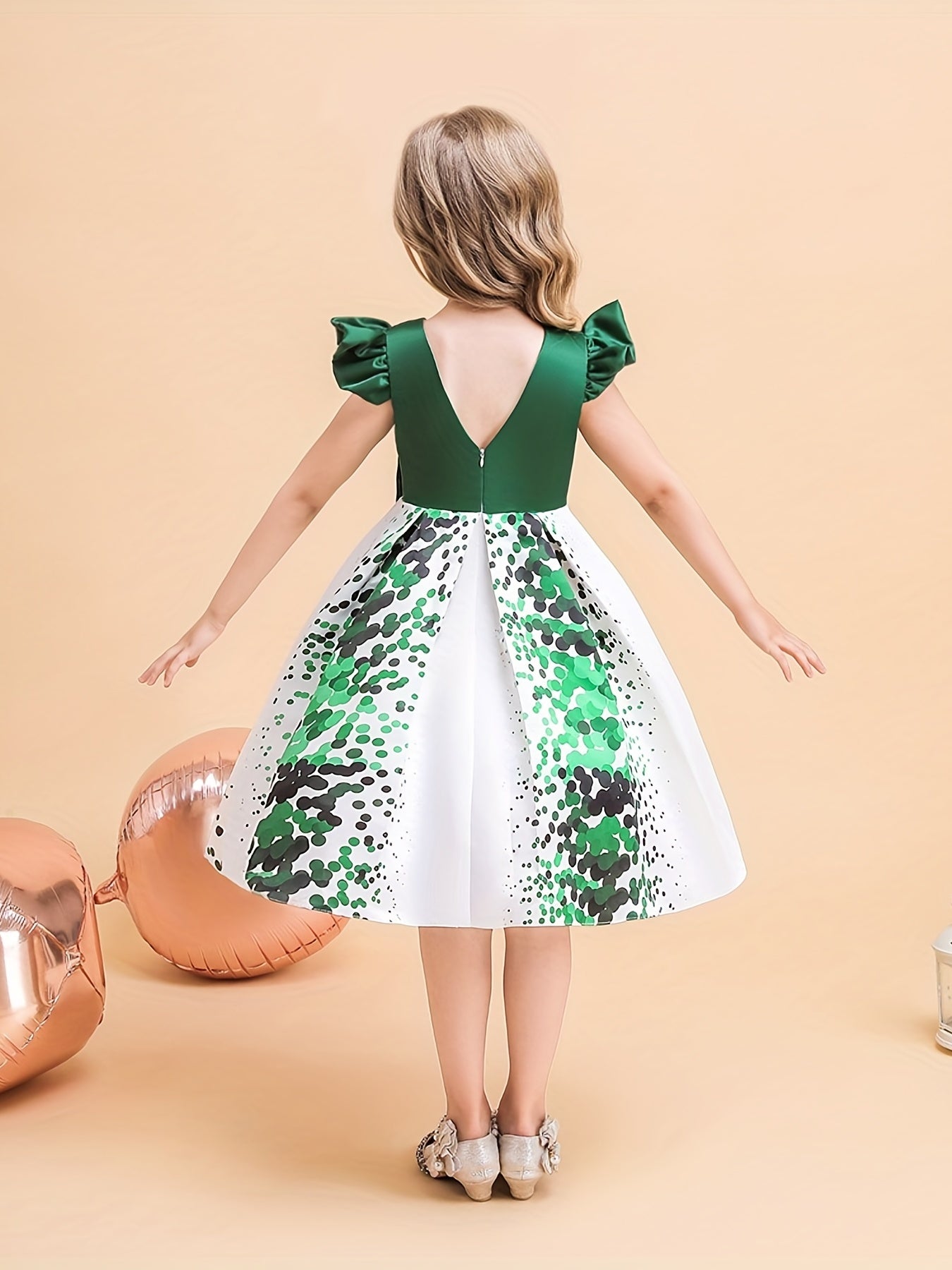 Girls Polka Dot Princess Dress Gown With Bag for Party Performance