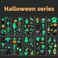10pcs Halloween Glow Stickers Cartoon Face Temporary Tattoo