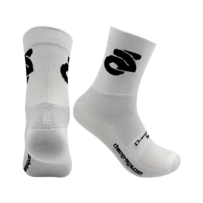 Breathable Mid Calf Sports Socks - Cycling Running Outdoor Sweat Absorbing