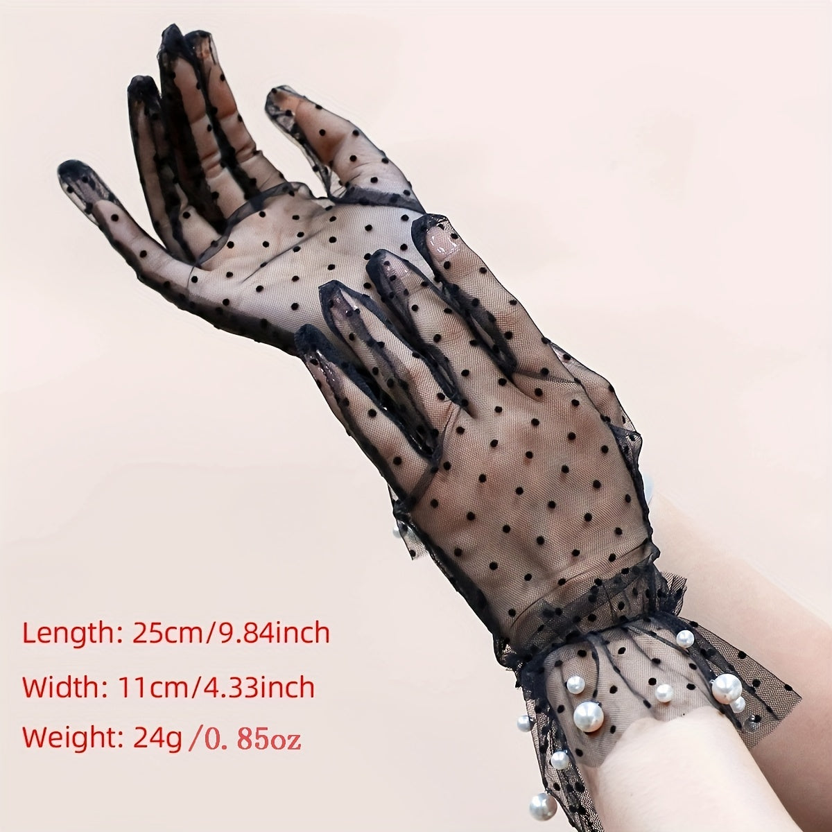 Faux Pearl Decor Mesh Short Gloves For Wedding Bridal