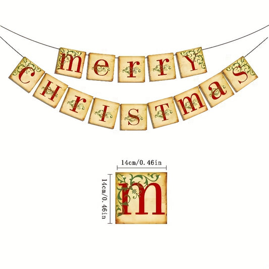 1pc Merry Christmas Banner Vintage Christmas Decoration